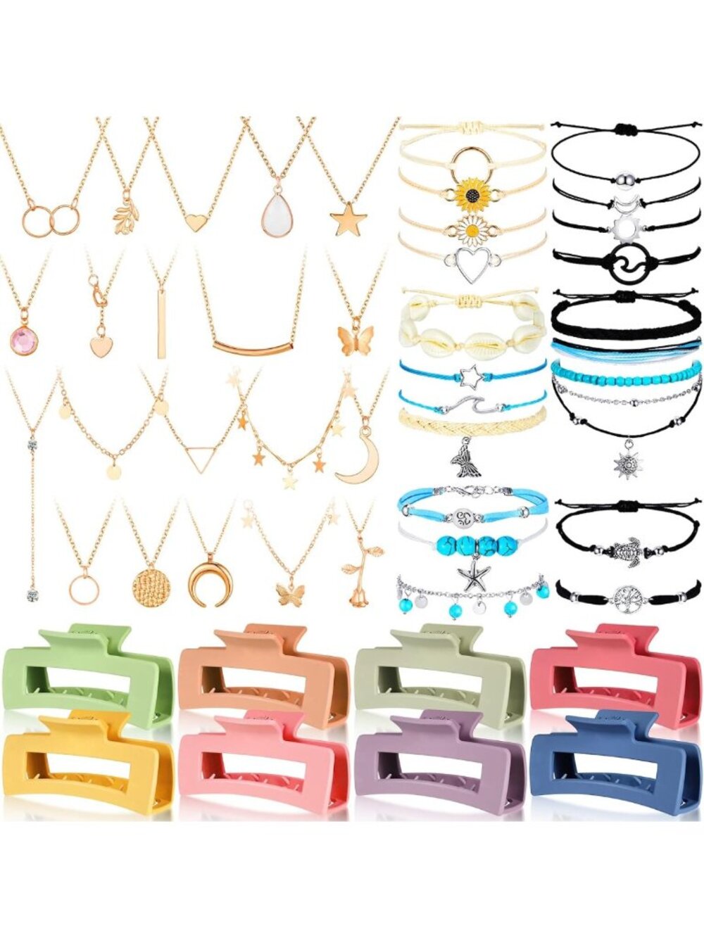 49 Pcs Boho Jewelry Set, Surfer Wave Bracelets & Necklaces for Women, Trendy